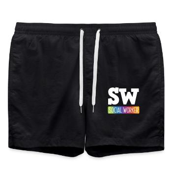 SW Sozialarbeiter Regenbogen - Badeshorts - Schwarz - Vorne - AI Model Male 185 light (185cm)