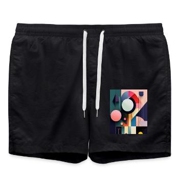 Bold Abstract Geometric Shapes – Modern Art Design - Swim Trunks - black - Front - AI Model Male 185 light (185cm)