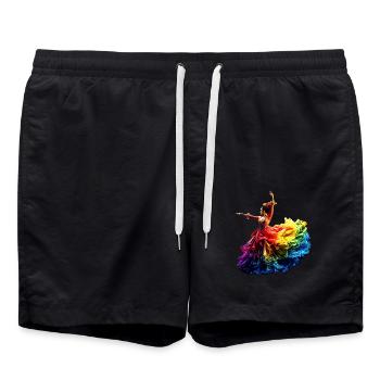 Flamenco Tänzerin Regenbogen Buntes Kleid Tanzen - Badeshorts - Schwarz - Vorne - AI Model Male 185 light (185cm)