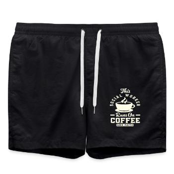 Social worker running with coffee and faith - Swim Trunks - black - Front - AI Model Male 185 light (185cm)