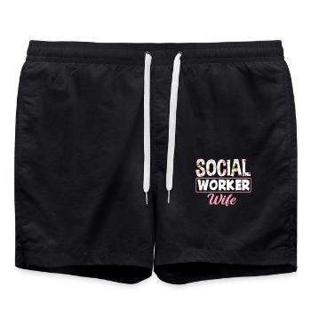 Sozialarbeiter Ehefrau Blumenmotiv - Badeshorts - Schwarz - Vorne - AI Model Male 185 light (185cm)