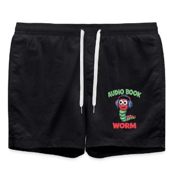 Audio Book Worm Hörbuch Hörspiel für Hörbuch - Badeshorts - Schwarz - Vorne - AI Model Male 185 light (185cm)