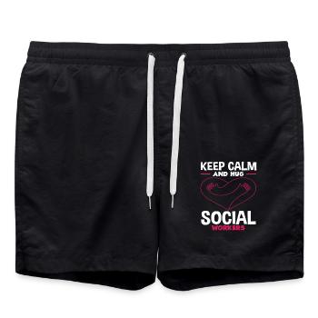 Restez calme et embrassez les travailleurs sociaux - Short de bain - noir - Devant - AI Model Male 185 light (185cm)