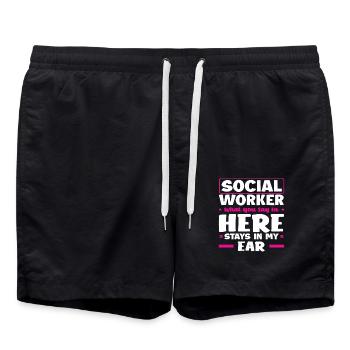 Sozialarbeiter Was Du Hier Sagst Bleibt In Meinem - Badeshorts - Schwarz - Vorne - AI Model Male 185 light (185cm)