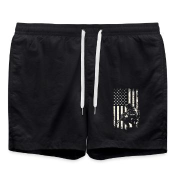 Kneeling soldier and U.S. flag Veterans Day 4th of July - Swim Trunks - black - Front - AI Model Male 185 light (185cm)
