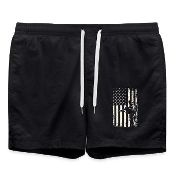 Running Soldier U.S. Flag – 4th of July Veterans Day - Swim Trunks - black - Front - AI Model Male 185 light (185cm)