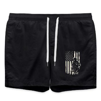 USA Soldier and Flag – 4th of July Veterans Day - Swim Trunks - black - Front - AI Model Male 185 light (185cm)