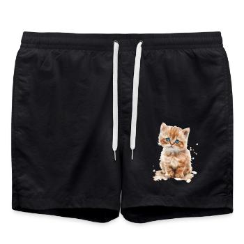 Katze - Badeshorts - Schwarz - Vorne - AI Model Male 185 light (185cm)