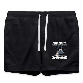 Vorsicht vor dem Frauchen der Malinois ist harmlos - Badeshorts - Schwarz - Vorne - AI Model Male 185 light (185cm)