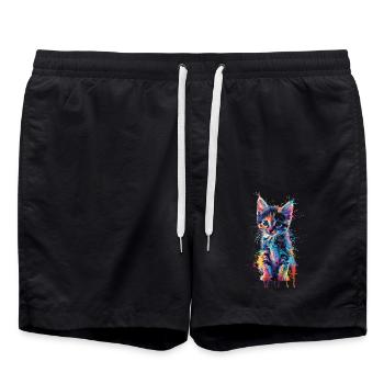 Katze - Badeshorts - Schwarz - Vorne - AI Model Male 185 light (185cm)