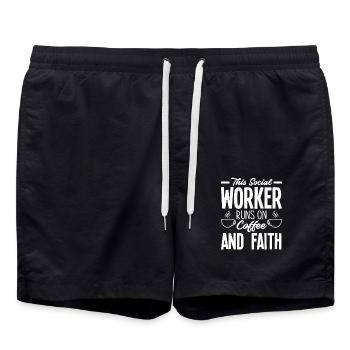 Social worker running with coffee and faith - Swim Trunks - black - Front - AI Model Male 185 light (185cm)