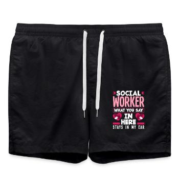 Travailleur social Ce que vous dites ici reste dans ma mémoire. - Short de bain - noir - Devant - AI Model Male 185 light (185cm)