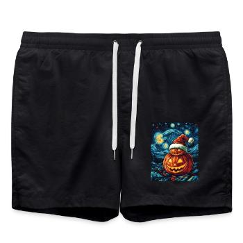 Halloween Geschenk Kürbis mit Weihnachtsmütze Deko - Badeshorts - Schwarz - Vorne - AI Model Male 185 light (185cm)