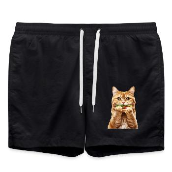 Katze - Badeshorts - Schwarz - Vorne - AI Model Male 185 light (185cm)