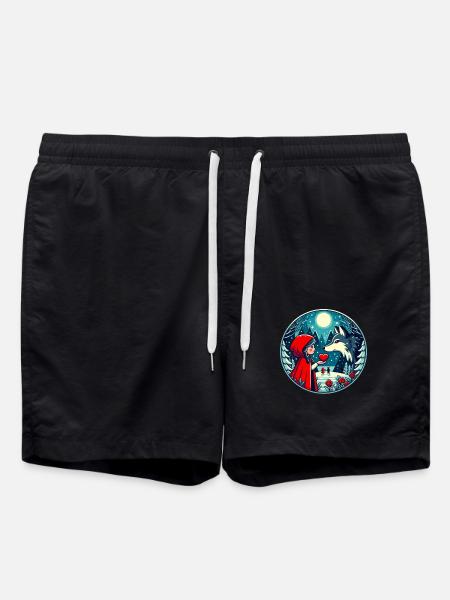 Märchen Rotkäppchen Wolf Kinder Niedlich Fantasie - Badeshorts - Schwarz