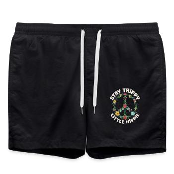 Stay Trippy Petit Hippie Floral Signe de Paix - Short de bain - noir - Devant - AI Model Male 185 light (185cm)