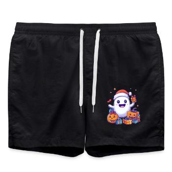 Halloween Geschenk Geist mit Weihnachtsmütze Deko - Badeshorts - Schwarz - Vorne - AI Model Male 185 light (185cm)