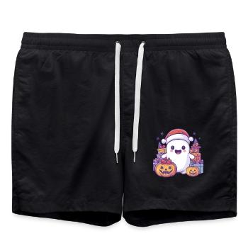 Halloween Gift Ghost with Christmas Hat Decoration - Swim Trunks - black - Front - AI Model Male 185 light (185cm)