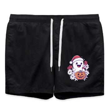 Halloween Geschenk Geist mit Weihnachtsmütze Deko - Badeshorts - Schwarz - Vorne - AI Model Male 185 light (185cm)