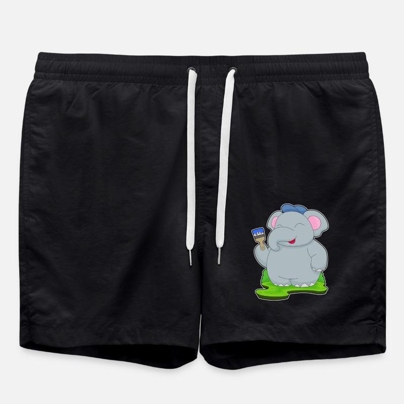 Elephant Painter Brush Painting - Swim Trunks - black