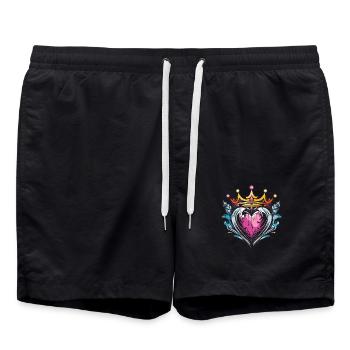 Herz Symbol Krone Liebe - Badeshorts - Schwarz - Vorne - AI Model Male 185 light (185cm)