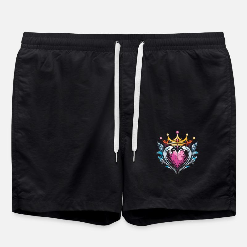 Heart Symbol Crown Love - Swim Trunks - black