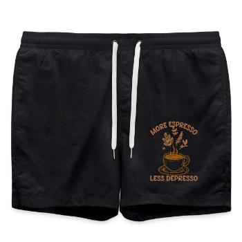Mehr Expresso Weniger Depresso Kaffeeliebhaber - Badeshorts - Schwarz - Vorne - AI Model Male 185 light (185cm)