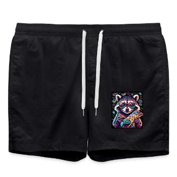 Funny Raccoon Gaming Pizza Gamer Gamer Gaming - Swim Trunks - black - Front - AI Model Male 185 light (185cm)