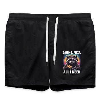 Funny Raccoon Gaming Pizza Gamer Gamer Gaming - Swim Trunks - black - Front - AI Model Male 185 light (185cm)
