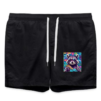 Funny Raccoon Gaming Pizza Gamer Gamer Gaming - Swim Trunks - black - Front - AI Model Male 185 light (185cm)