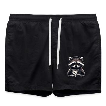 Lustiges Waschbär Gaming Pizza Gamer Zocker Zocken - Badeshorts - Schwarz - Vorne - AI Model Male 185 light (185cm)