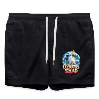 Cockatoo Squad Surfen Sonne Abenteuer - Badeshorts - Schwarz - Vorne - AI Model Male 185 light (185cm)