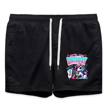 1er anniversaire licorne graffiti fille - Short de bain - noir - Devant - AI Model Male 185 light (185cm)
