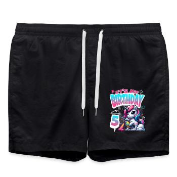 5th Birthday Unicorn Graffiti Girl - Swim Trunks - black - Front - AI Model Male 185 light (185cm)