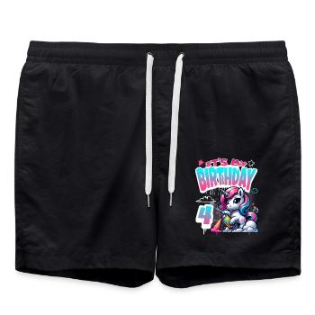 4ème anniversaire licorne graffiti fille - Short de bain - noir - Devant - AI Model Male 185 light (185cm)