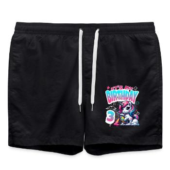 3ème anniversaire licorne graffiti fille - Short de bain - noir - Devant - AI Model Male 185 light (185cm)