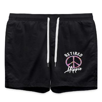 Retired Hippie Peace Zeichen Buntes Design - Badeshorts - Schwarz - Vorne - AI Model Male 185 light (185cm)