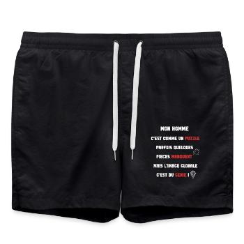Mon homme, un puzzle génial, Cadeau couple - Short de bain - noir - Devant - AI Model Male 185 light (185cm)
