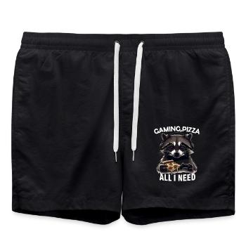 Lustiges Waschbär Gaming Pizza Gamer Zocker Zocken - Badeshorts - Schwarz - Vorne - AI Model Male 185 light (185cm)