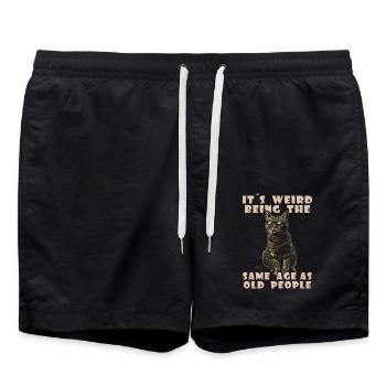 Funny Cats Saying Adult Old People Grandma Grandpa - Swim Trunks - black - Front - AI Model Male 185 light (185cm)