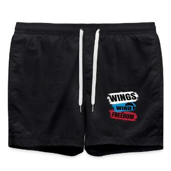 Wings Wind Freedom – Paragliding Design - Swim Trunks - black - Front - AI Model Male 185 light (185cm)