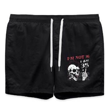 I Am 35 Plus Middle Finger - 36th Birthday - Swim Trunks - black - Front - AI Model Male 185 light (185cm)
