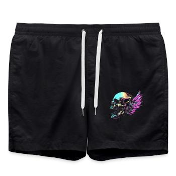 Crâne avec des ailes pour motards – look rétro coloré - Short de bain - noir - Devant - AI Model Male 185 light (185cm)