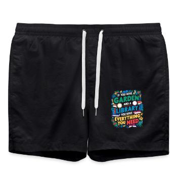 Garten und Bücher – das wahre Glück - Badeshorts - Schwarz - Vorne - AI Model Male 185 light (185cm)