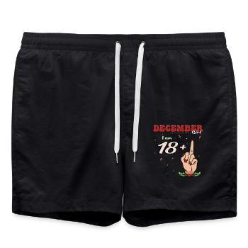 Dezember Mädchen 18 + Mittelfinger | 19. Geburtstag - Badeshorts - Schwarz - Vorne - AI Model Male 185 light (185cm)