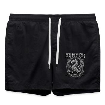 Drache 7. Geburtstag Drachen - Badeshorts - Schwarz - Vorne - AI Model Male 185 light (185cm)