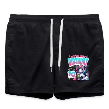 10th Birthday Unicorn Graffiti Girl - Swim Trunks - black - Front - AI Model Male 185 light (185cm)