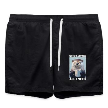 Drôle de loutre café zoo café rétro tout ce dont j’ai besoin - Short de bain - noir - Devant - AI Model Male 185 light (185cm)