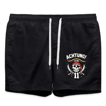 11th Birthday Pirate Gift Boys Boys - Swim Trunks - black - Front - AI Model Male 185 light (185cm)