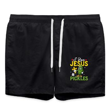 I Love Jesus & Pickles Cucumber Vegan Pickle - Badeshorts - Schwarz - Vorne - AI Model Male 185 light (185cm)